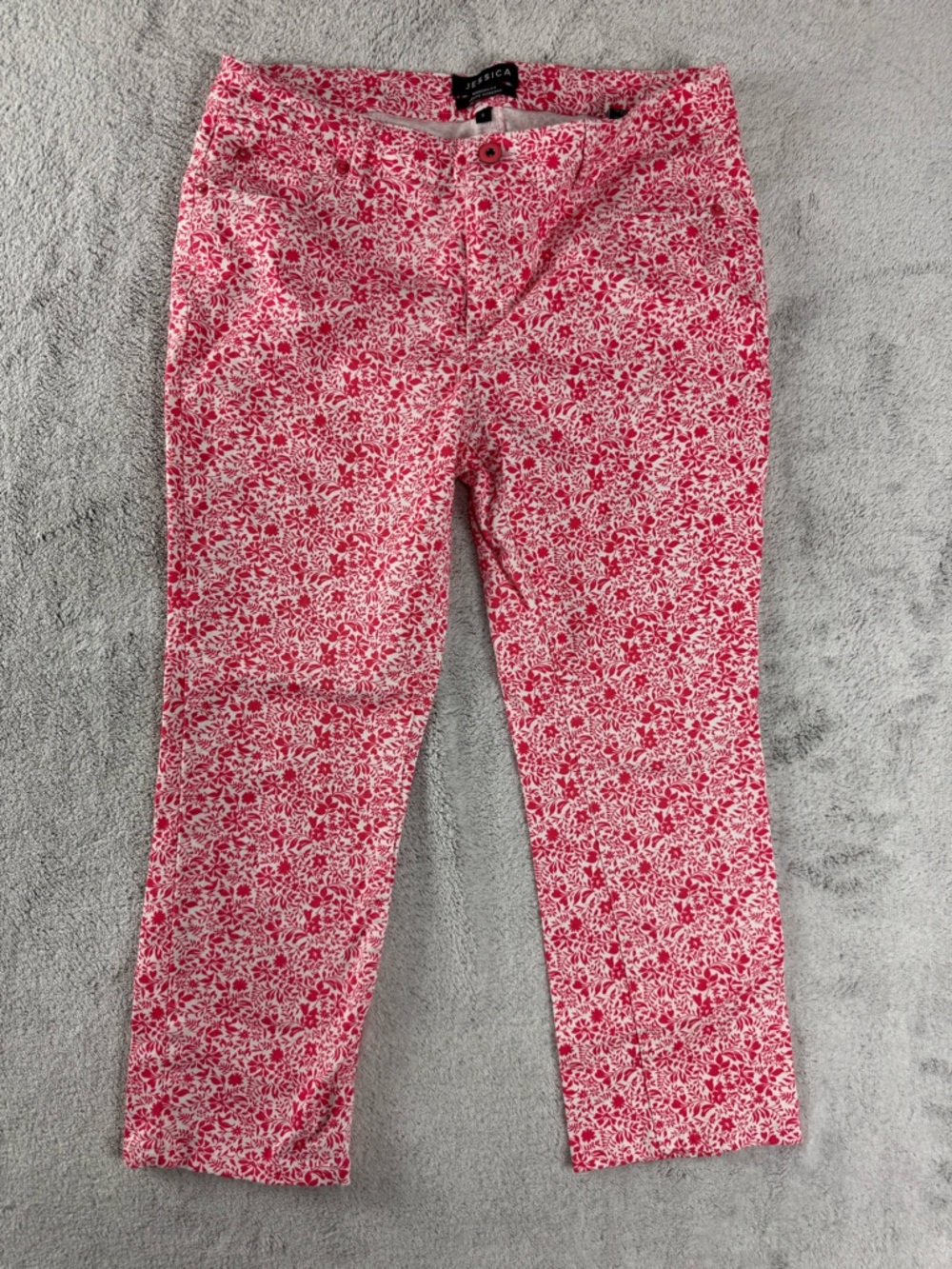 Jessica Womens 8 Floral Slim Crop Pants White and Pink